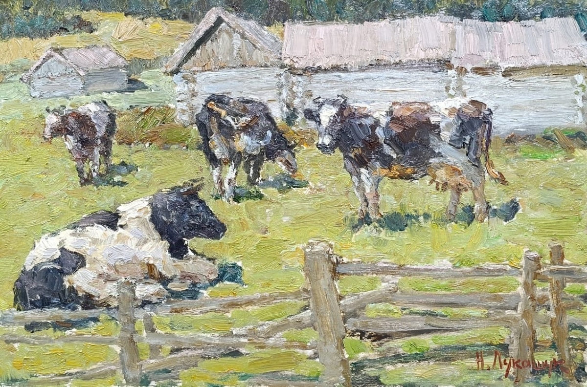 Николай Лукашук «Коровы» 2025 картон, масло 40х60