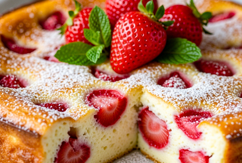 Нежная творожная запеканка с ароматной клубникой "Летний рассвет"