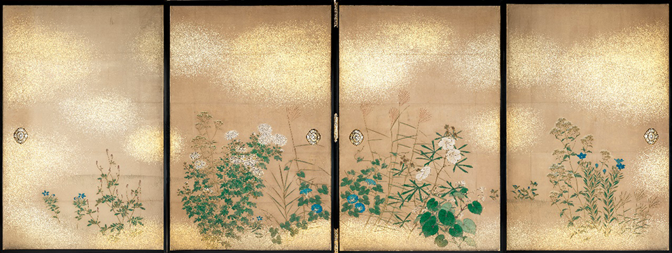 Изображенияя цветов, Накадзима Райсё, раздвижная ширма в Оцунэ-готен, фото с сайта музея