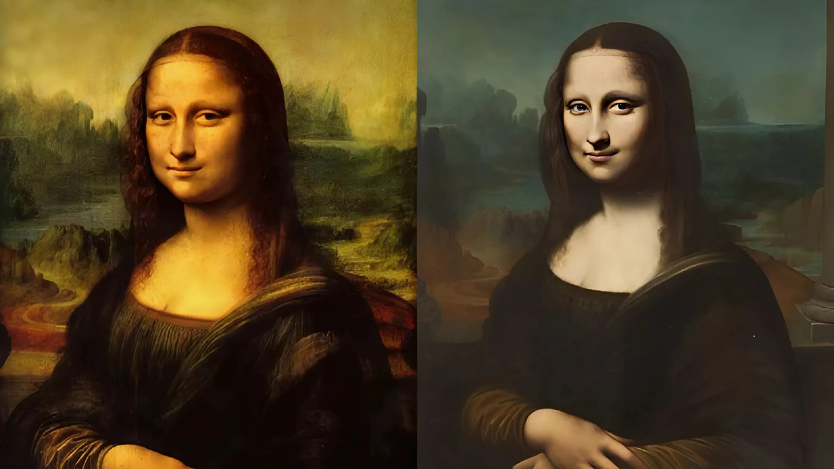Оригинал (слева) и подделка (справа) "Моны Лизы" Леонардо да Винчи