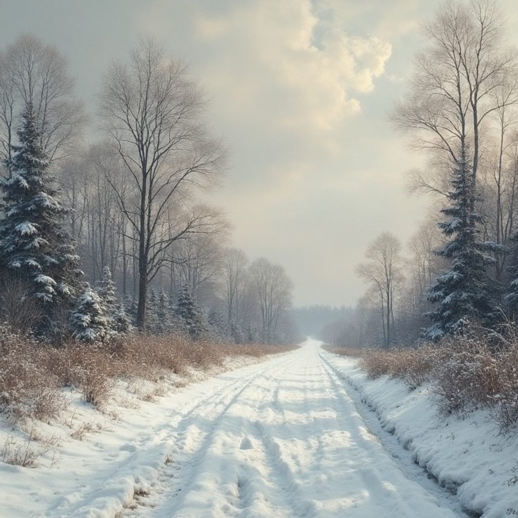 Зимняя дорога в Карелии, картинка создана ИИ
