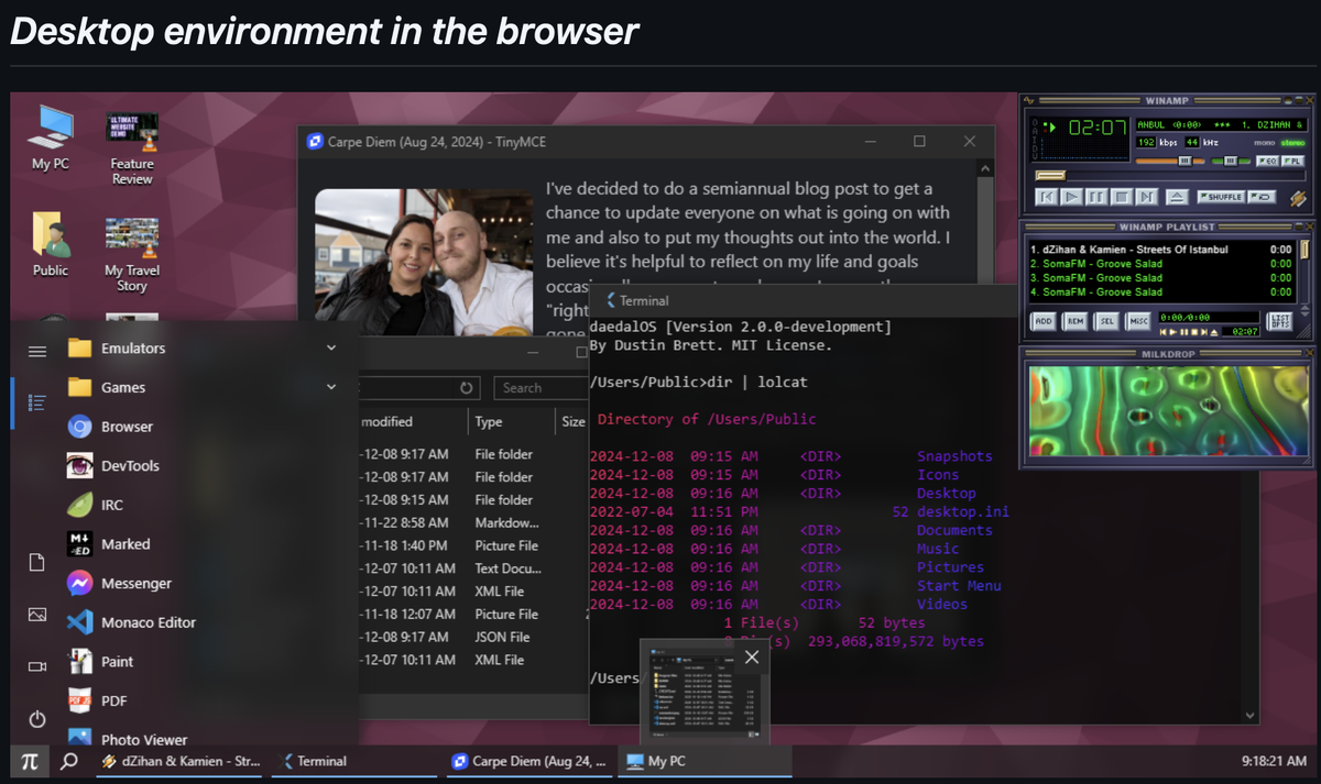 Интрефейс. Источник:https://github.com/DustinBrett/daedalOS