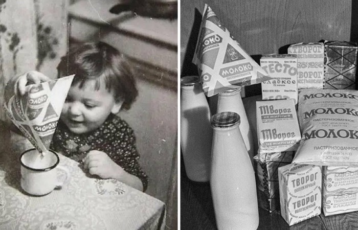 Молоко в треугольной каре появилось в СССР в пятидесятых годах.
