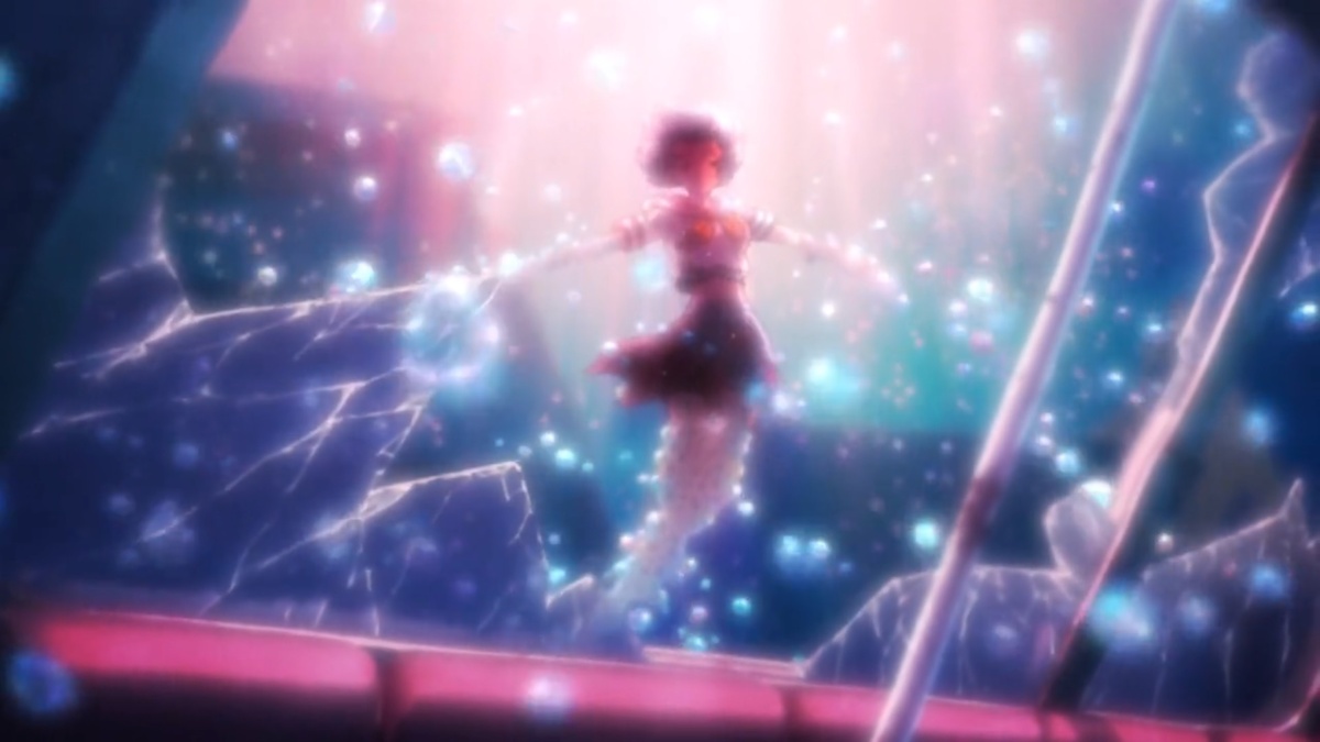 Вдруг Хибики видит в разбитом окне фигуру девочки. Руки, как и ноги, заканчивались мелкими пузырьками. Расставив руки в стороны, она словно парила в воде и смотрела на него.