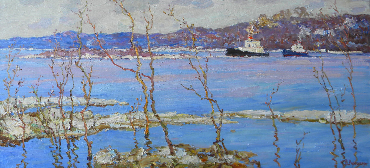 Николай Лукашук "Весенняя Волга" 2020 холст, масло 90х200 