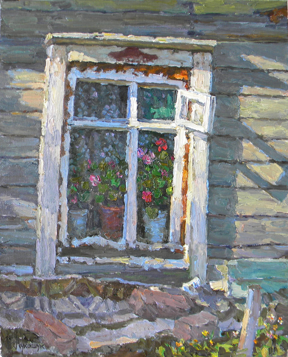 Николай Лукашук "Деревенское окно. Село Елховка Самарской области" 2017 холст, масло 80х60