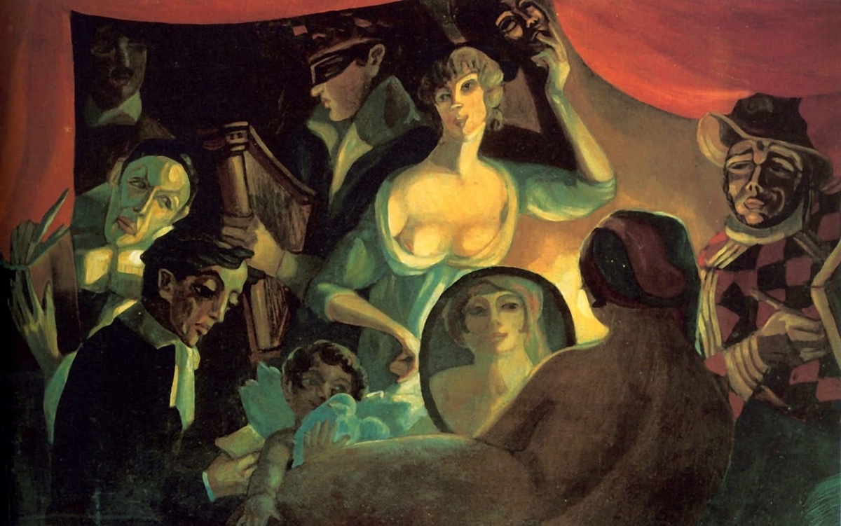 Сергей Судейкин. Кабаре «Привал комедиантов». («Моя жизнь»), 1915. В центре композиции - Ольга Глебова-Судейкина 
