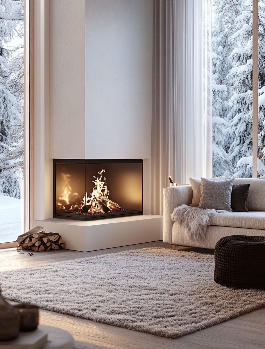    Комфорт и уют в вашем доме: угловой каминокомплект Ария с топкой Аксиома от Мета для идеального отопления и атмосферности Kamin