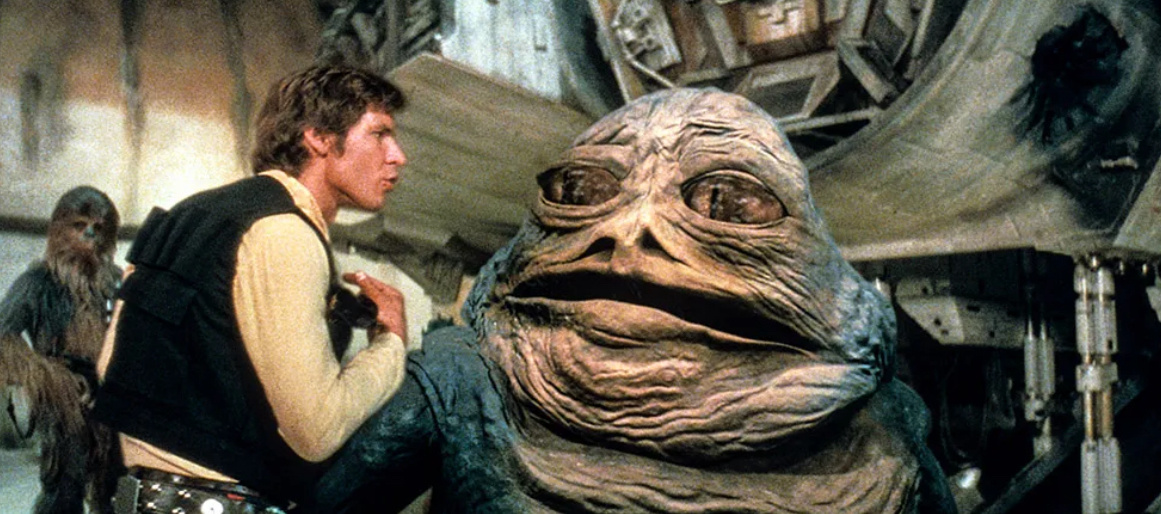 В Специальном издании "Новой надежды" Харрисон Форд в роли Хана Соло встретился с Джаббой Хаттом в одной из сцен.