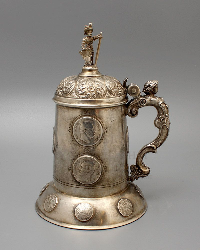 Серебряная пивная кружка «Германский рейх 1895», 800 проба, Германия, кон. 19 в. Фото с нашего сайта dvaveka.ru