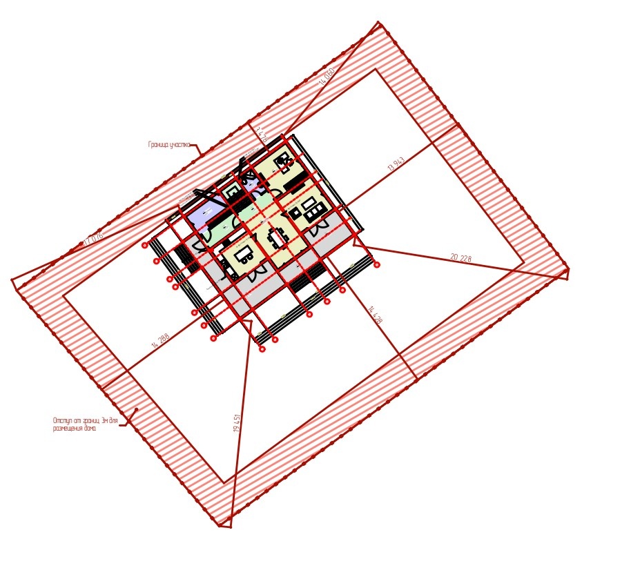 Пример схемы размещения дома на участке из проектной документации СК "Дачный Сезон"