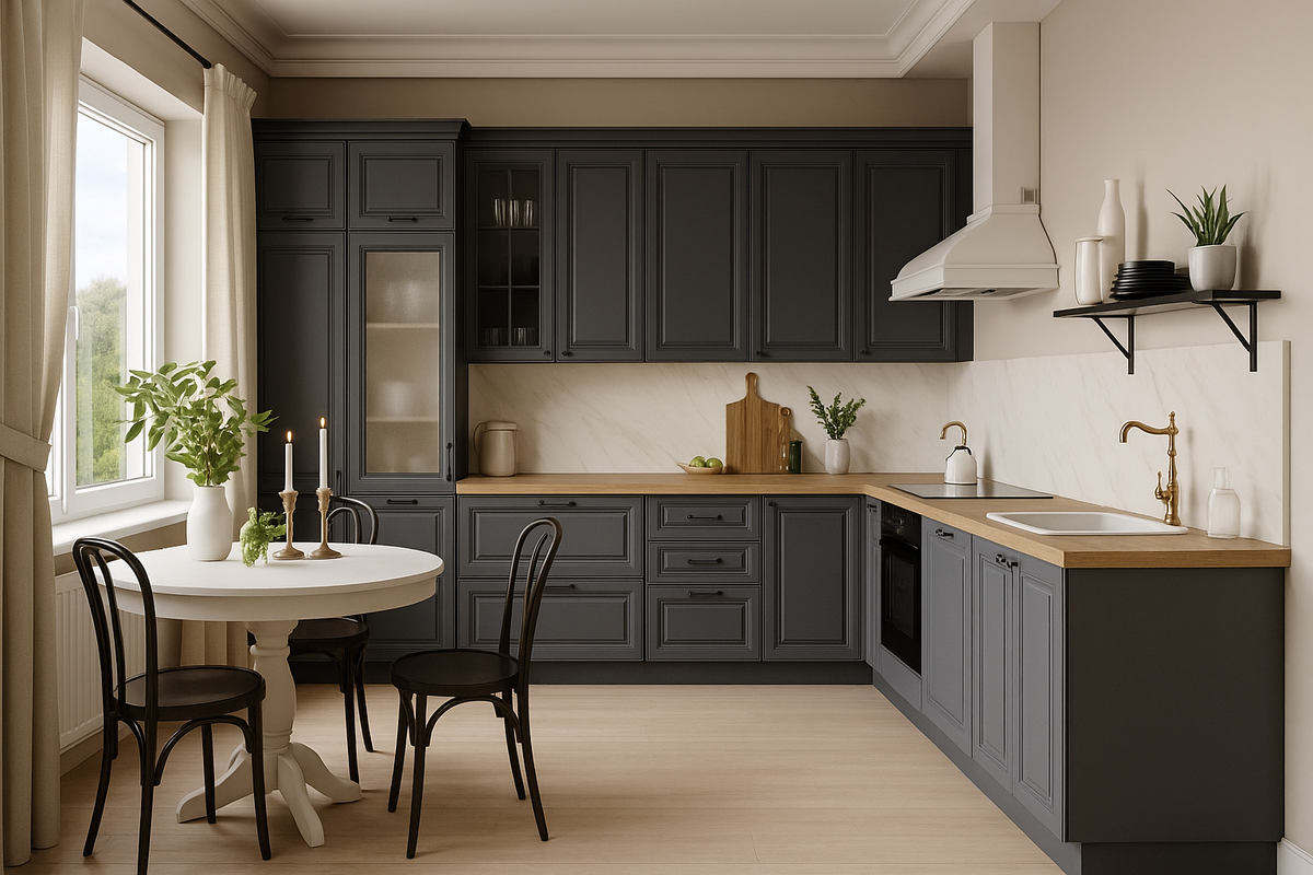 Темная классическая кухня в Пскове