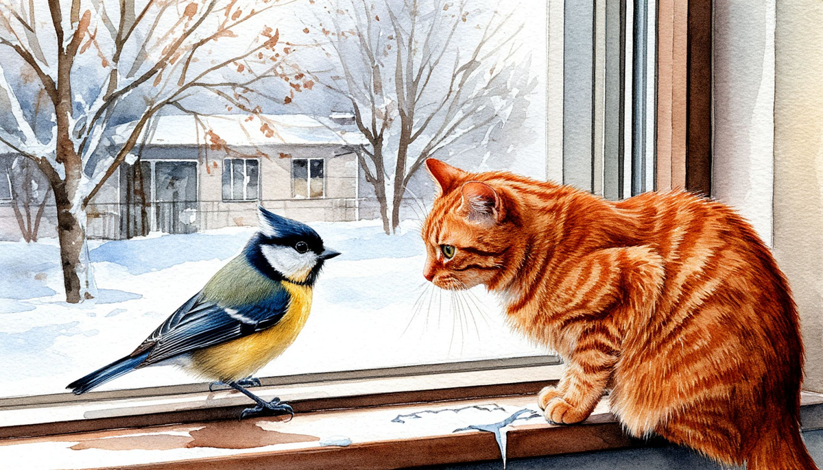 Синица на балконе: Кот в шоке.