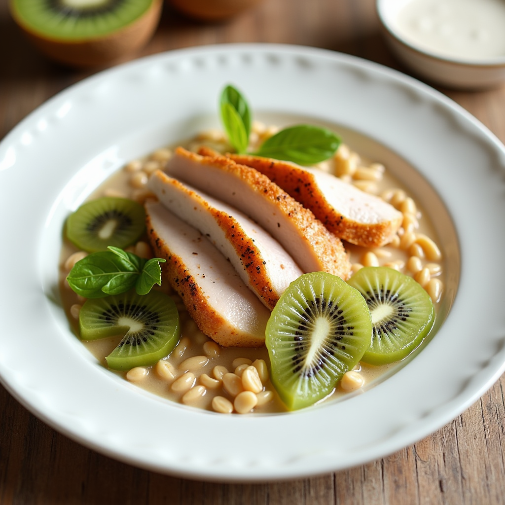 Овсянка с индейкой и ломтиками киви