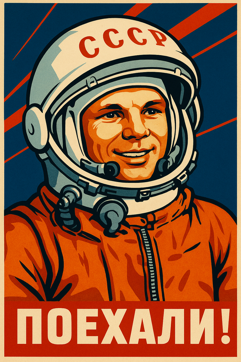 Изображение Юрия Гагарина в скафандре. Сгенерировано с помощью ИИ.