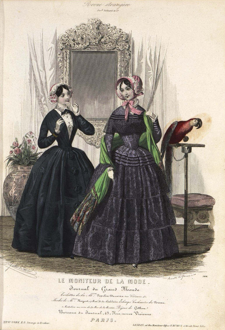 Давид Ж. Два модных дамских костюма. Лист из журнала «Le moniteur de la mode». Париж, 1847 г.