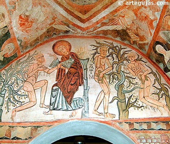 Сотворение человека (слева) и Первородный грех (справа). Апсида обители Мадеруэло