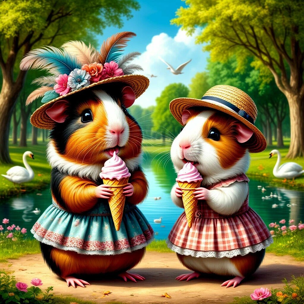 Летние Черри и Тося едят вкусное клубничное мороженое 🍧🐹