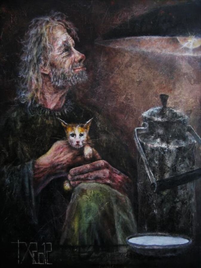 © Тимофей Храмов. Незлобный дворник дядя Костя. Из сер. «Жизнь удалась». Холст, масло. 80 x 60см. 2012 г. 