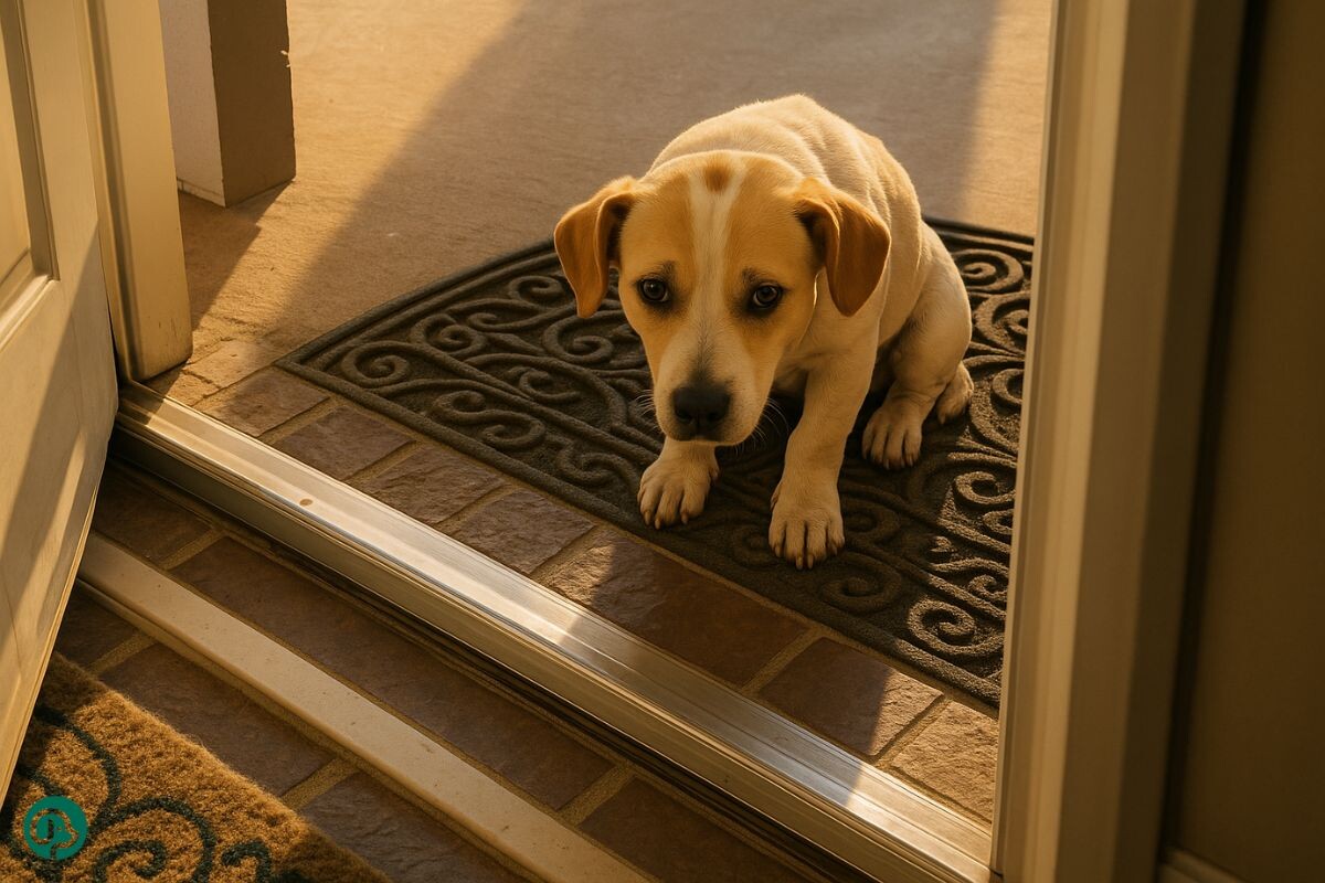 Щенок заходит в новый дом 