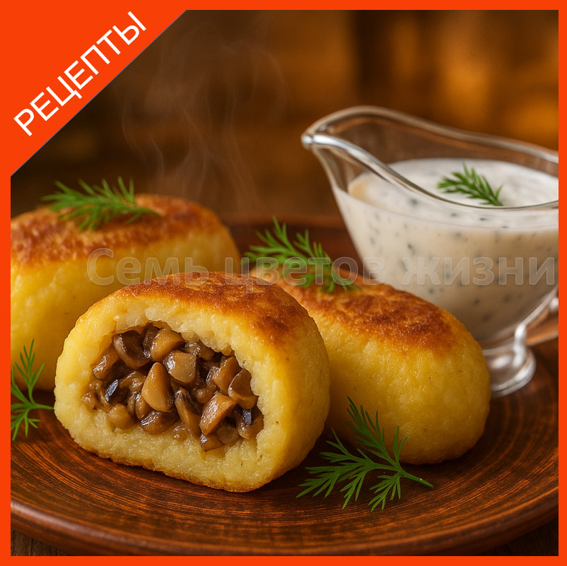 Аппетитные домашние картофельные зразы с грибной начинкой на деревенском столе – символ уюта и тепла.