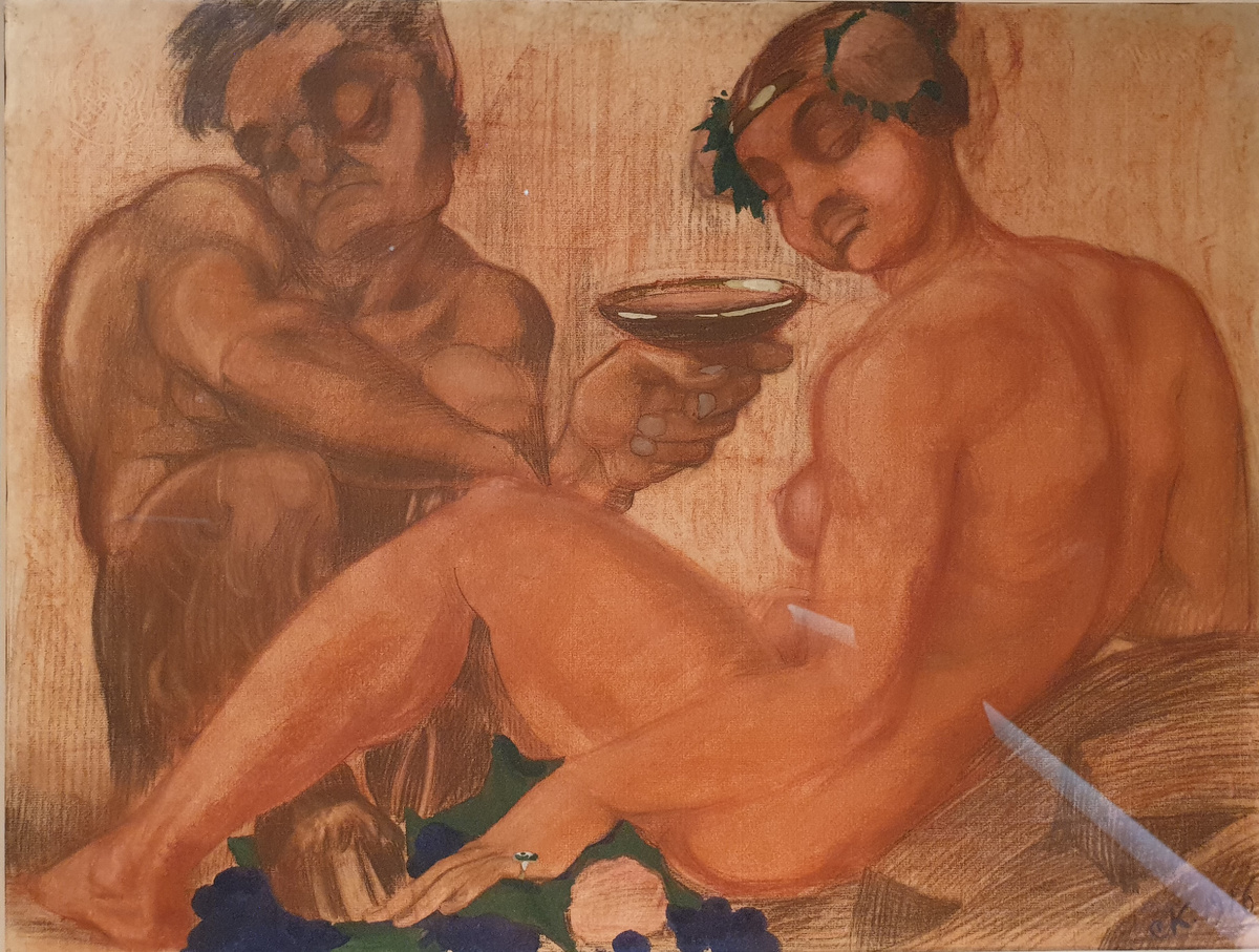 Сергей Кольцов. Сатир в компании менады. 1916-1917 бумага, гуашь, карандаш, сепия