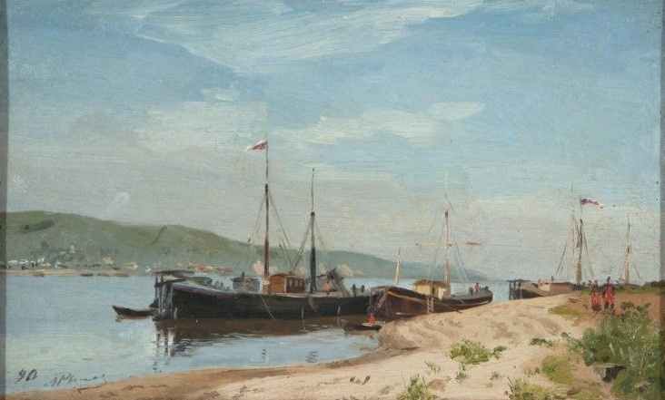 А.А.Рылов. Баржи на Волге у Казани. Этюд. 1890. ГРМ.