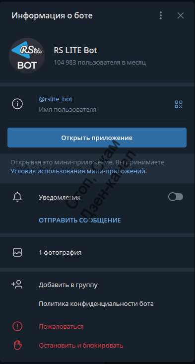 Телеграмм-профиль мошеннического проекта