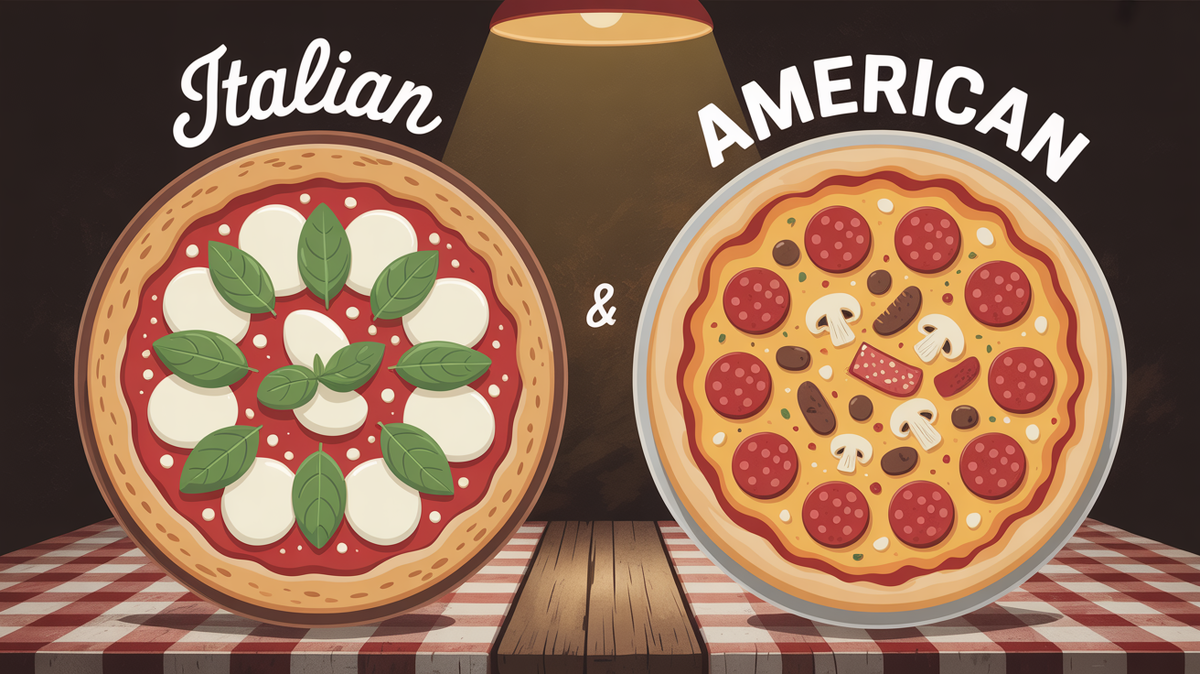 Коллаж автора. Пицца итальянская и американская