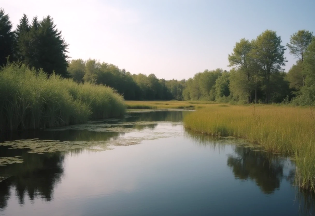 Пруд живописный, так и тянет окунуться.