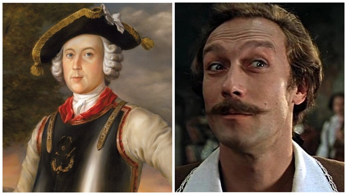 Портрет Карла Фридриха Иеронима фон Мюнхгаузена и Олег Янковский в роли знаменитого лжеца