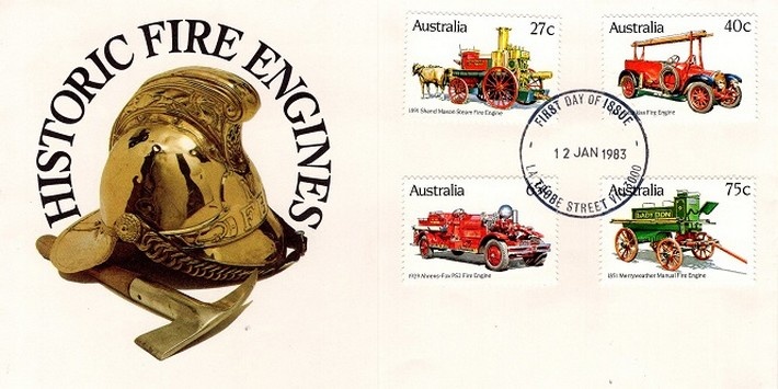 «Историческая пожарная техника Австралии»  (Почтовый конверт. Австралия, 1983г.)