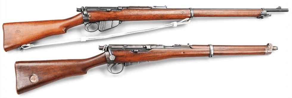 Длинная Ли-Энфилд (вверху) и Ли-Энфилд карабин (внизу).