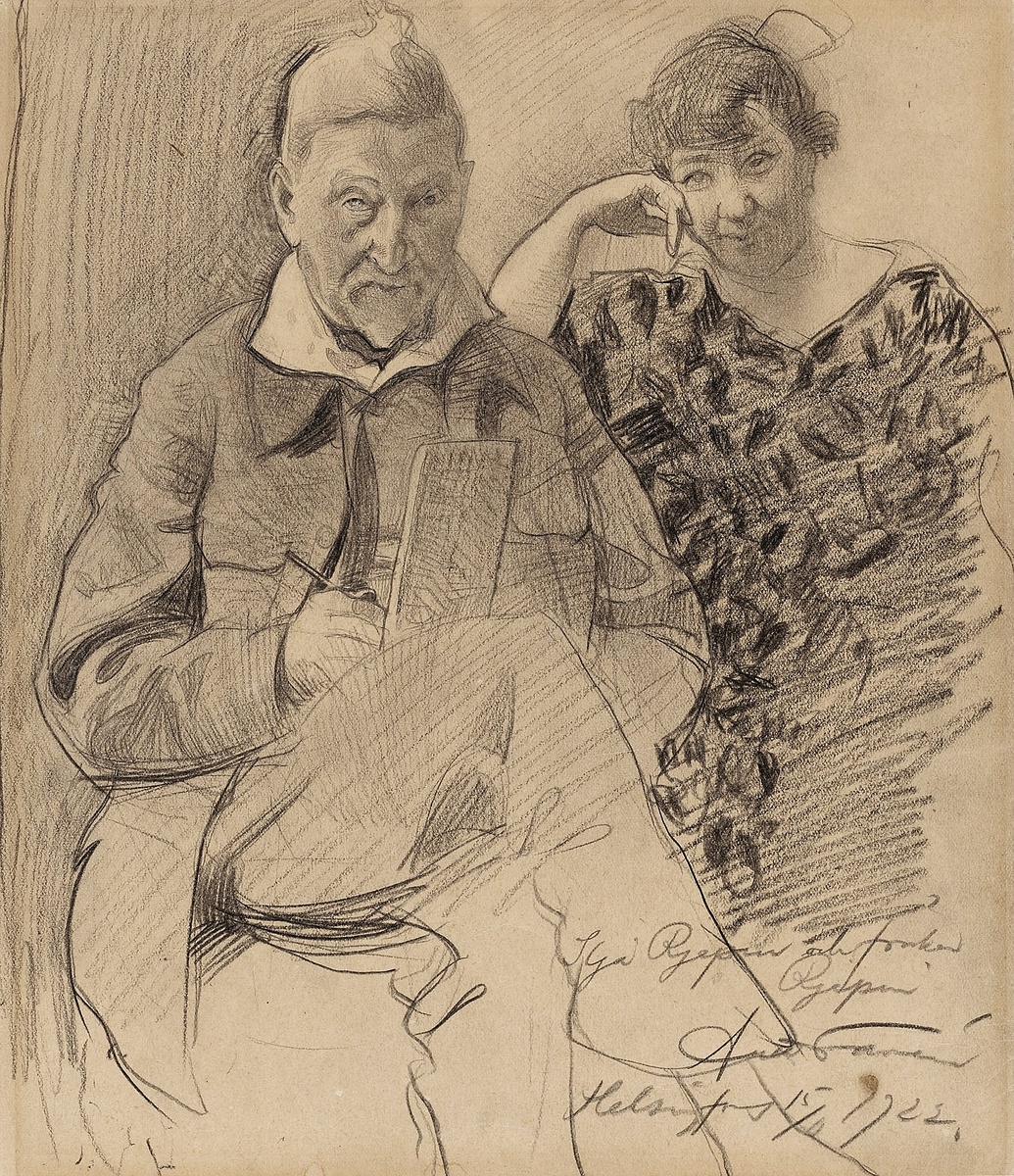 Антти Фавен, «Двойной портрет Ильи Репина и Веры Репиной», 1922, карандаш на бумаге, 27 х 23 см, Атенеум