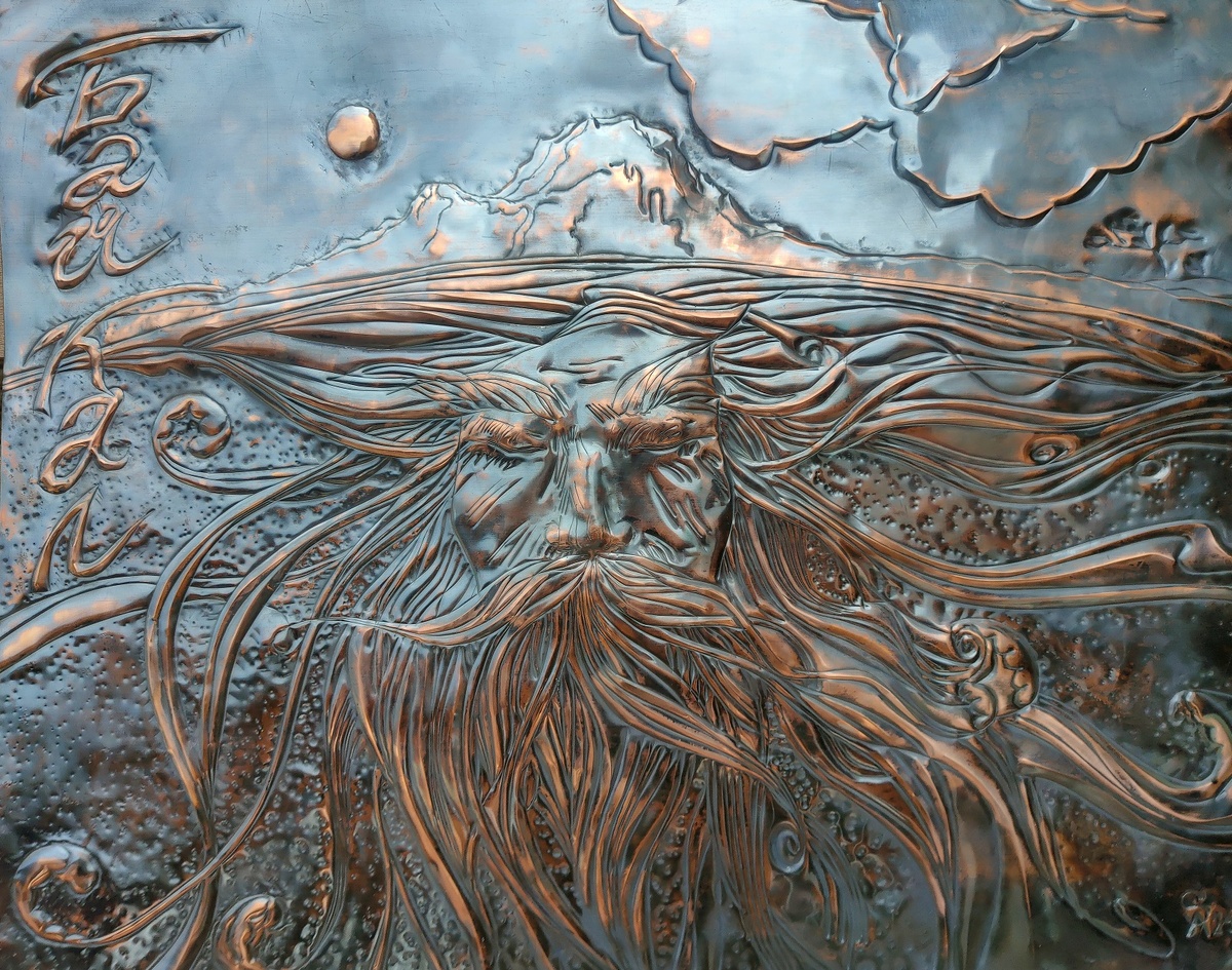 Чеканка.  Панно . " Байкал Батюшка". Медь. 85 х 60 Иркутск 2024 г