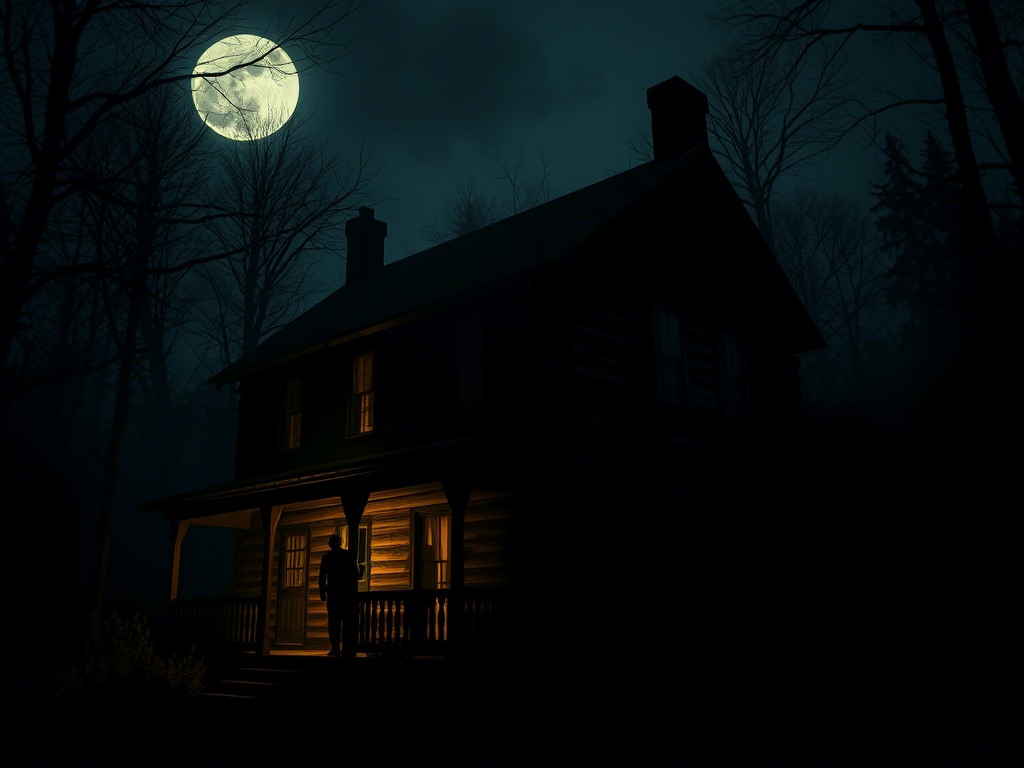 Старый деревенский дом, освещённый луной
