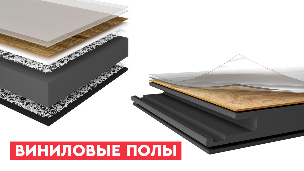 Структура LVT (слева) и SPC (справа) покрытий