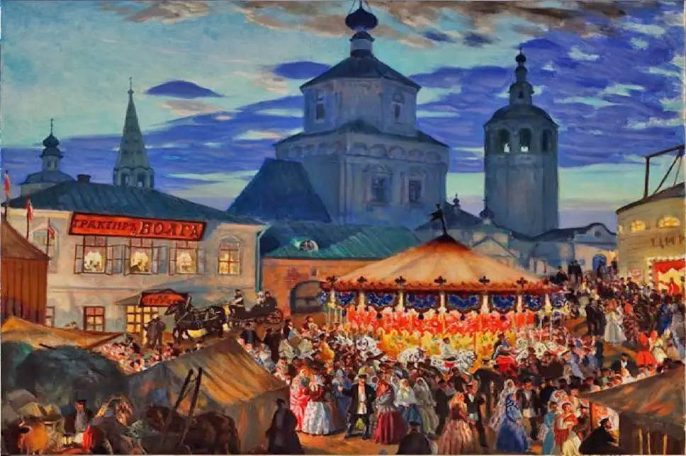 Борис Кустодиев, «Ярмарка в Кинешме» или «Карусель в Кинешме», 1917 год.