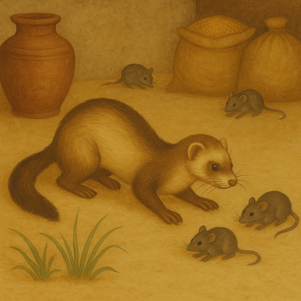 📷 Изображение древнего хорька, охотящегося на мышей (ИИ)