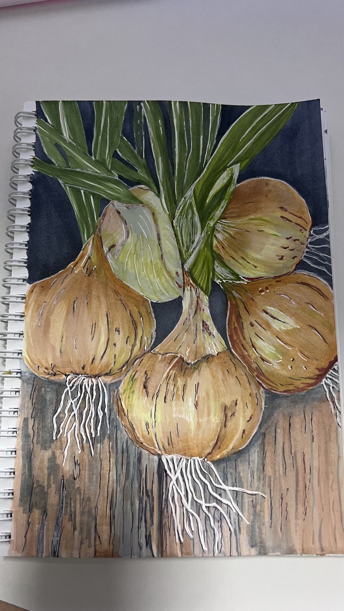 Лук маркерами. Огородна тема самая любимая)