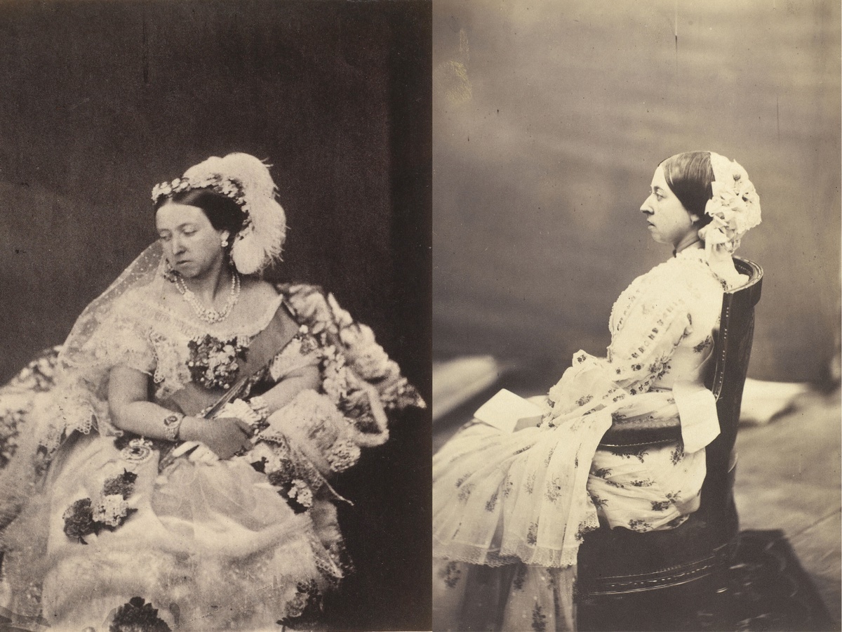 Профильные фото королевы в бальном и домашнем платье.