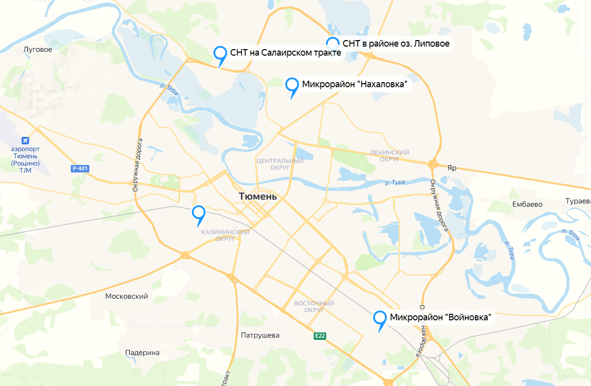 Карта расселения приезжих в Тюмени. Фото: скриншот Яндекс Карты