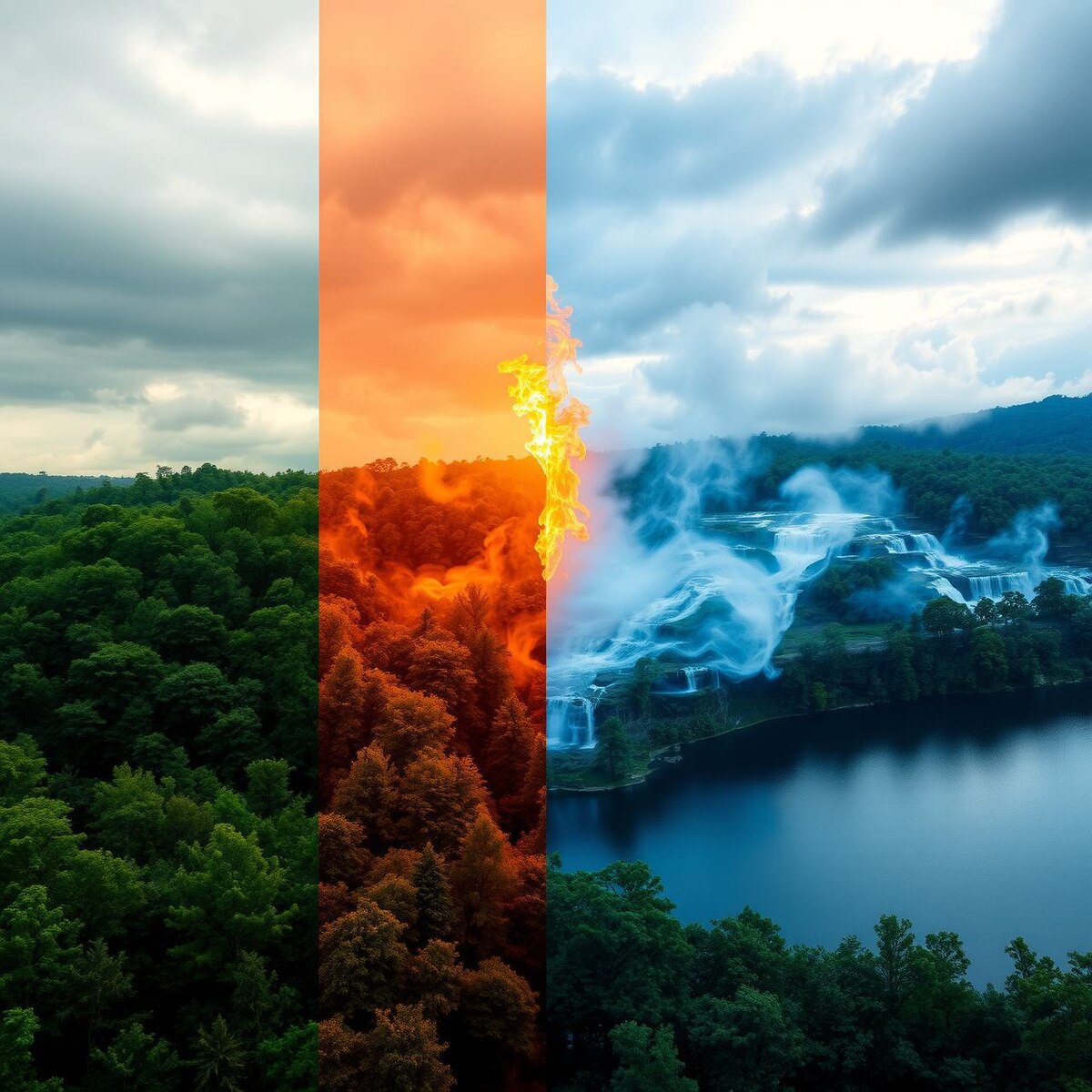 Четыре стихии. Иллюстрация сгенерирована нейросетью