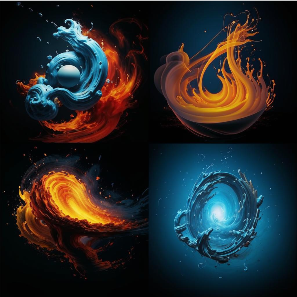 Четыре стихии. Иллюстрация сгенерирована нейросетью