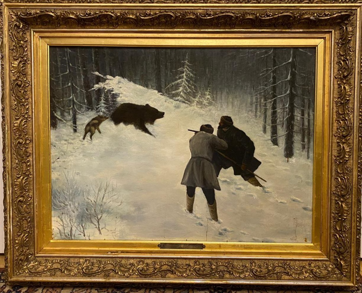 А.С. Степанов (И.И. Левитан). На берлоге. Охота на медведя. До 1900.