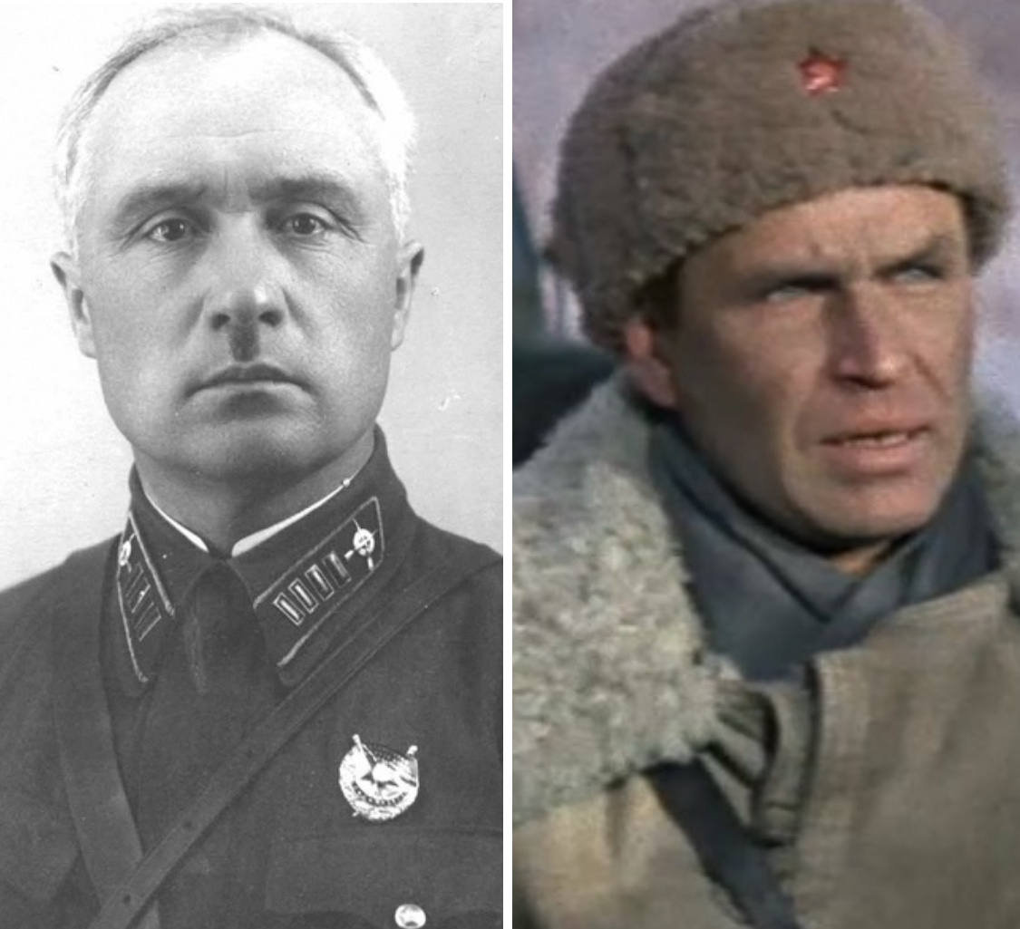 Слева - Е.Ф. Макарчук, справа - актер В. Спиридонов в роли полковника Деева