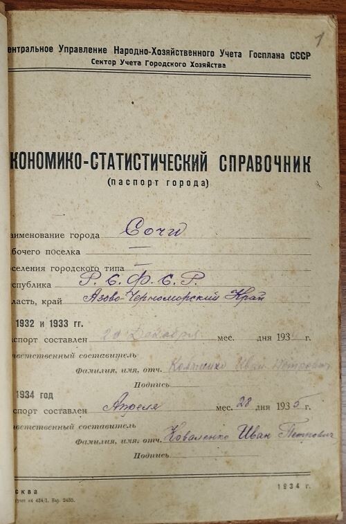 Место хранения документа: МКУ "Архив г.Сочи"