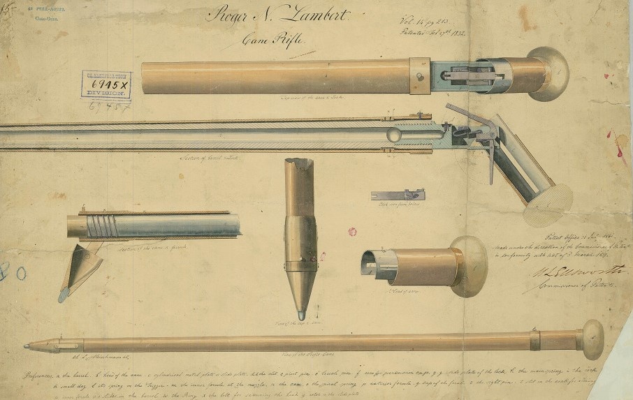 Рисунок устройства трости-винтовки Ламберта.