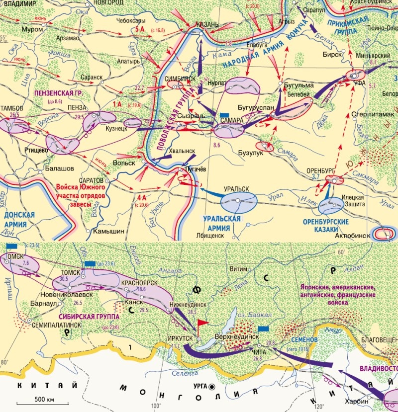Карты западной и восточной областей восстания Чехословацкого корпуса.