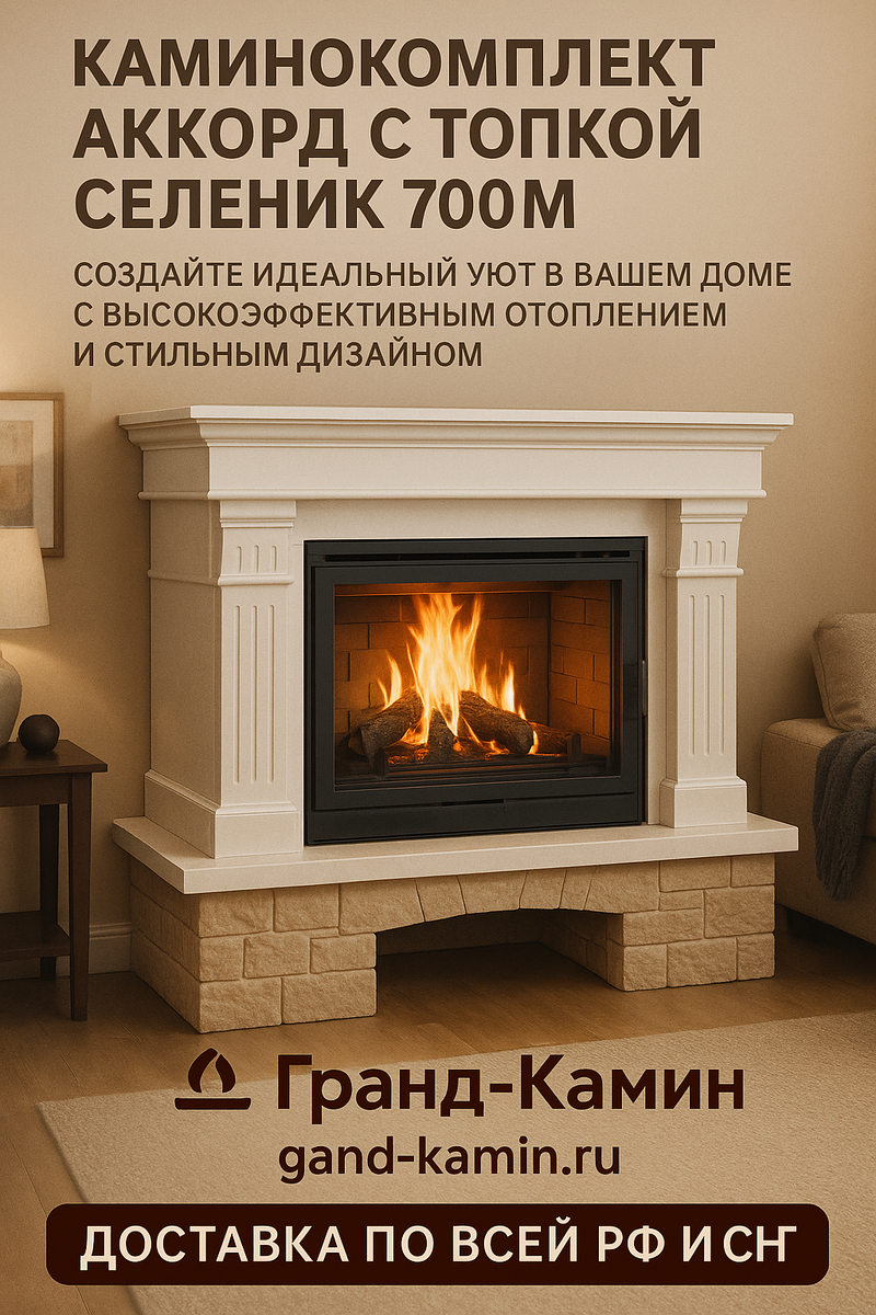    Каминокомплект Аккорд с топкой Селеник 700М Ш: создайте идеальный уют в вашем доме с высокоэффективным отоплением и стильным дизайном Kamin